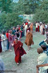 (15971_ng-2.psd) Lama Yeshe entering the gompa with Somdet Phra Nyanasamvara, abbot of Wat Bovoranives. From the collection of images of Lama Yeshe, Lama Zopa Rinpoche and the Sangha during a month-long course at Chenrezig Institute, Australia, 1975.