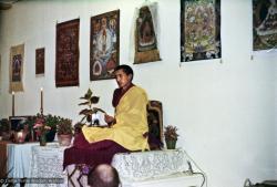 (16000_pr.psd) Lama Zopa Rinpoche teaching. In 1975, the lamas returned to Louie-Bob Wood's Bodhicitta Center in Brown County, Indiana, for a two-week course.