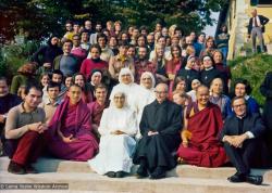 (16008_pr-3.psd) Lama Zopa Rinpoche, Piero Cerri, and Lama Yeshe, among others, in a group photo from the first course in Italy the lamas taught, a week-long course at Eupilio, near Como, Italy, 1975.