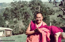 (16045_ng.tif) Lama Yeshe on the way to the Fire Puja at Chenrezig Institute, Australia, 1976.