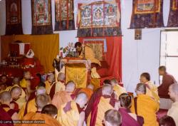 (16496_pr-3.tif) Lama Zopa Rinpoche teaching, Bodhgaya, India, 1982. Dan Laine (photographer)