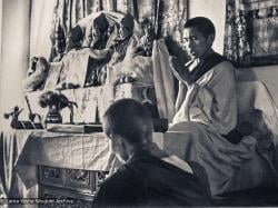 (16786_pr-3.psd) Rinpoche teaching during the fourth course, Kopan Monastery, 1973. Anila Ann is in the foreground.