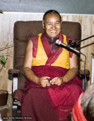 (17110_ng.TIF) Lama Yeshe was invited to Sweden for one week in September 1983. Here at Etnografiska Museet in Stockholm he gave a public teaching on Death, Intermediate State and Rebirth. Photos by Holger Hjorth.