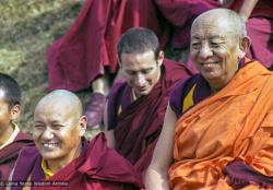 (17479_ng-3.psd) Lama Yeshe, Scott Brusso, and Serkong Rinpoche, Tenth Meditation course, Kopan Monastery, 1977. Jan-Paul Kool (photographer)