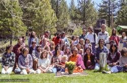 (22491_ng-3.tif) Lama Yeshe with retreat group at Grizzly Lodge, CA, 1980.