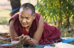 (24040_sl-3.psd) Lama Yeshe at the picnic in Bodhgaya at end of First Enlightened Experience Celebration, part 1. Ina Van Delden (photographer)