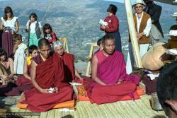 (25317_ng.TIF) Lama Yeshe and Geshe Losang Tsultrim at O Sel Ling. In September of 1982, H.H. Dalai Lama visited this retreat center that the lamas had just set up in Bubion, a small town near the Alpujarra mountains near Granada, Spain. At the end of His Holiness teaching he named the center O Sel Ling. Photo by Pablo Giralt de Arquer.