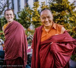 (25715_ud-3.psd) Stephen Batchelor and Lama Yeshe at Rikon Gompa, Tibet Institute, Rikon, Switzerland, 1978. Fred von Allmen (photographer)