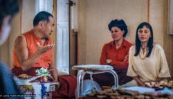 (33659_pr-3.psd) Lama Yeshe with Elisabeth Drukier and Elea Redel, Institut Vajra Yogini, Marzens, France, 1981. Jeff Nye (photographer)