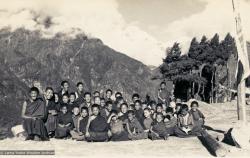 Mount Everest Center students at Lawudo Retreat Center, Nepal, 1973. Lama Yeshe sent photos of the MEC students all around the world and also took photos with him on tour in an attempt to raise funds for them. "Mummy" Max Mathews had a photo taken of each of them and had a group photo made into a poster. Photo by Nick Ribush.