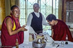 (38297_ng-3.jpg) The lamas visiting the Tibetan Cultural Printing Press, Dharamsala, India, 1982.