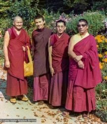 (39314_pr-3.TIF) Lama Yeshe and Lama Zopa Rinpoche with Gonsar Tulku and Geshe Rabten,  Switzerland, 1975.