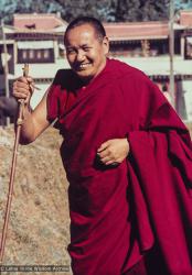 (39338_sl-3.psd) Lama Yeshe with his ski-pole, Ninth Meditation course, Kopan, 1976.