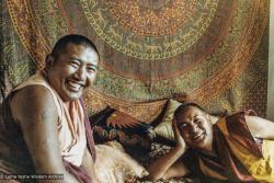 (39496_pr-3.psd) Lama Yeshe with Geshe Wangchen at Shan Tate house in Kentish Town, London, England, 1982.