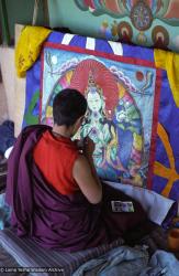 (20_57.JPG) Jampa Chökyi painting Tara Cittamani thangka, Tushita Retreat Centre, Dharamsala, India, 1982.