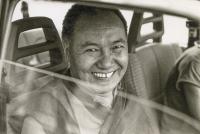 Lama Yeshe leaving Geneva, Switzerland, 1983. Photo: Jan-Paul Kool.