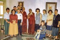 Lama Zopa Rinpoche with Geshe Tashi Tsering, Pende Hawter, Hilary Clarke and the Karuna team, during a visit to Karuna Hospice, Brisbane, Australia, October 5, 1994.   