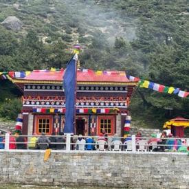 Inauguration of the new prayer wheel in Thame, Solu Khumbu, August 11, 2022. Photo: Ven Thubten Tendar. Courtesy of FPMT. 