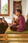 (15235_ng.psd) Lama Yeshe addressing western monks and nuns at Istituto Lama Tsongkhapa, Italy, 1983. Nick Ribush is directly in the center, back wall, Wongmo Thubten (Feather Meston) is in the foreground, left. Photos donated by Merry Colony.